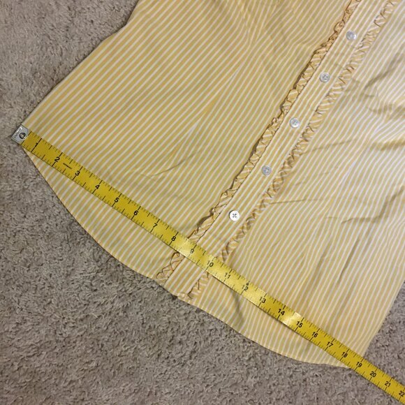 Lands' End Yellow & White Pinstripe Ruffle Trim Button Down Shirt - Picture 14 of 16